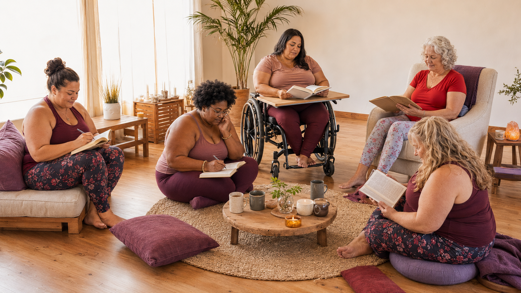 An inclusive group studying yoga philosophy together